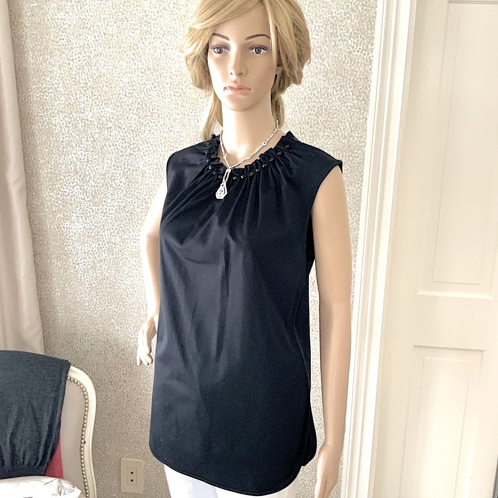 D&G black sleeveless top beaded neckline XL